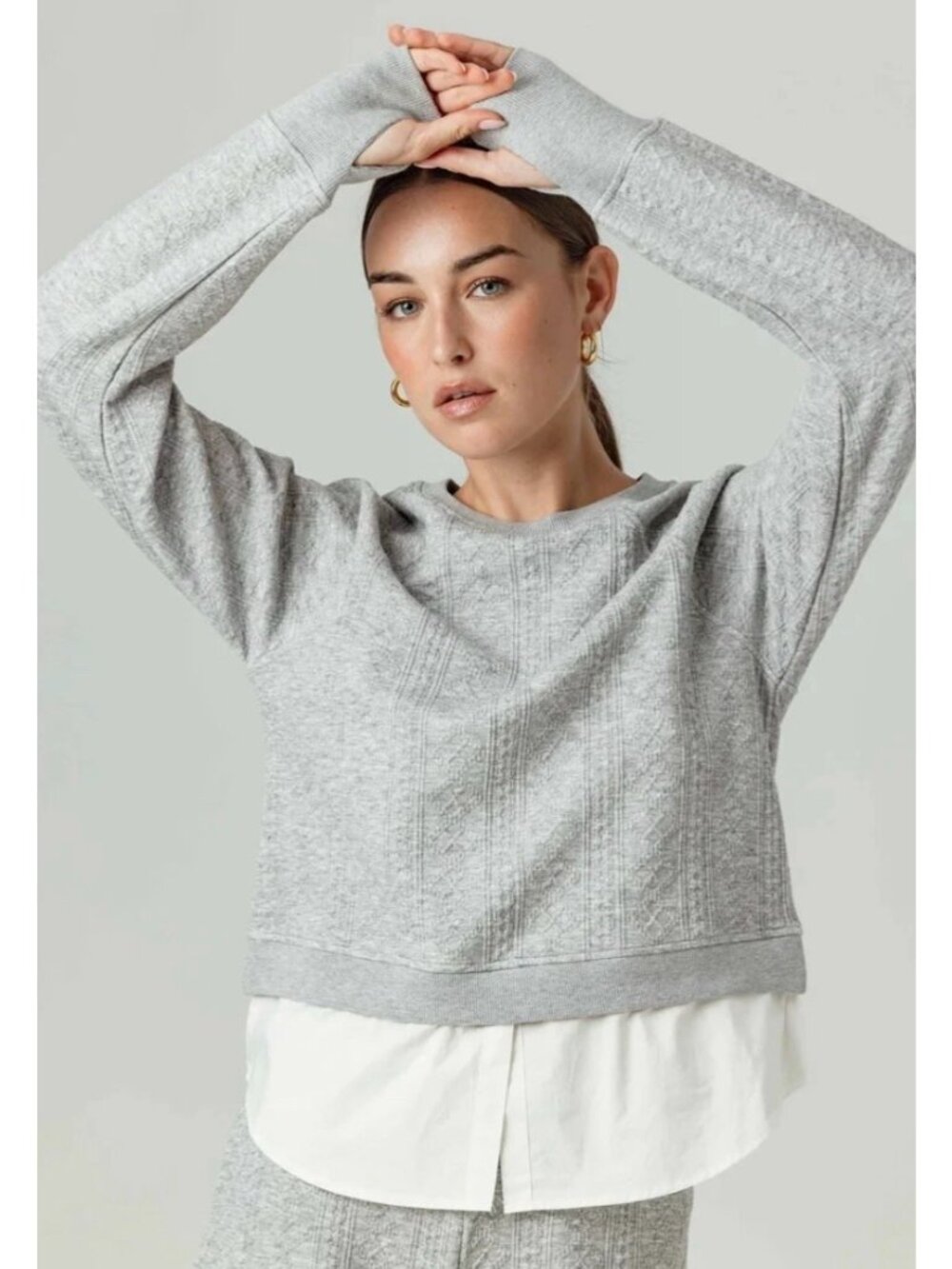WE ARE SUNDAYS Heather Gray Mor Textured Faux-Layered Women's Sweatshirt XS